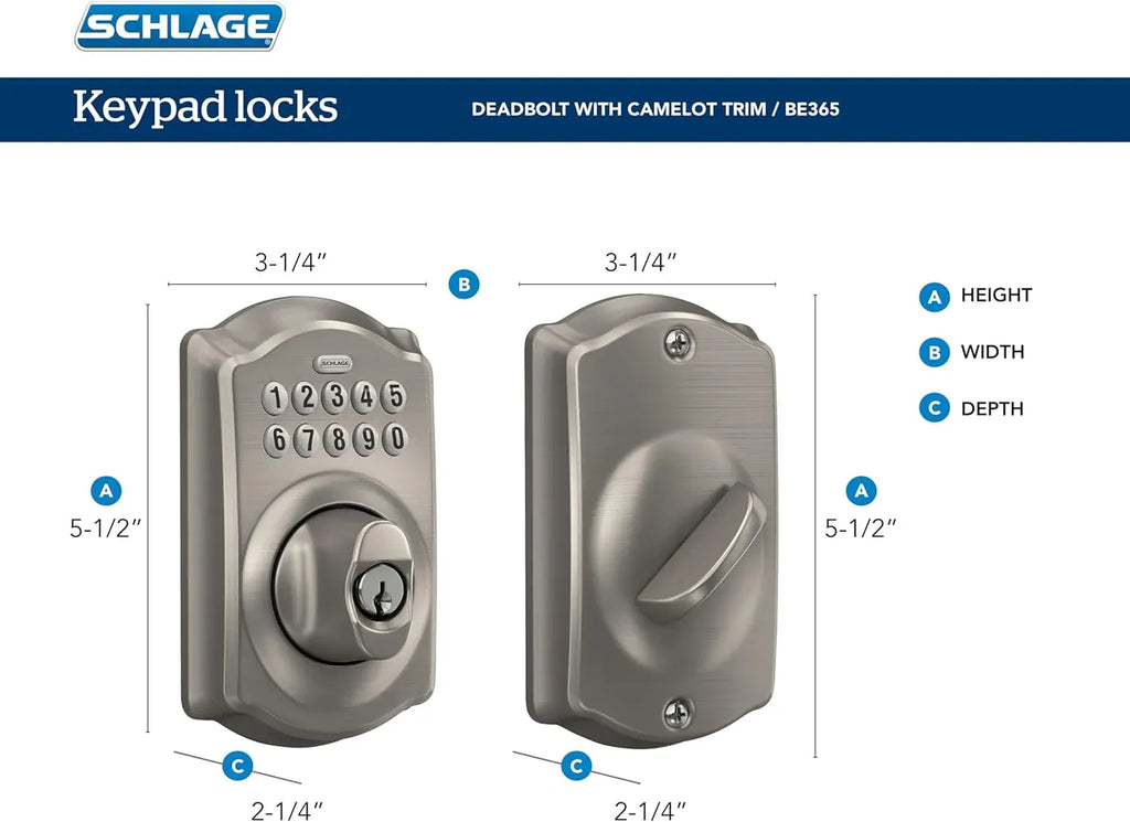 Schlage BE365 V CAM 716 Camelot Keypad Deadbolt, Electronic Keyless Entry Lock, Aged Bronze