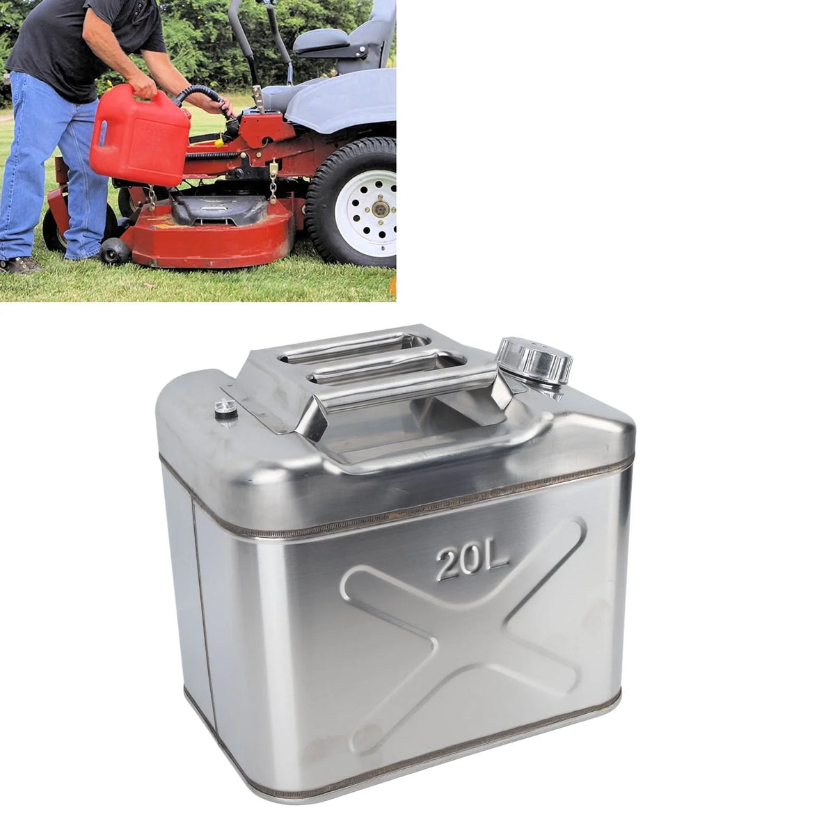 Gasoline , Silver 20L Fuel Can Stainless Steel With Handle For Lawn Mowers