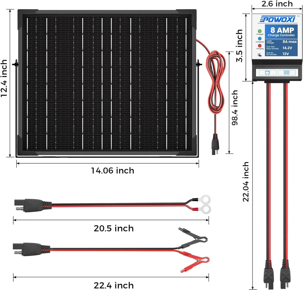 POWOXI 20W Solar Battery Charger 12V Solar Panel Trickle Maintainer +Upgraded 8A MPPT Controller+Adjustable Rack with Corner Protector for Car RV Boat