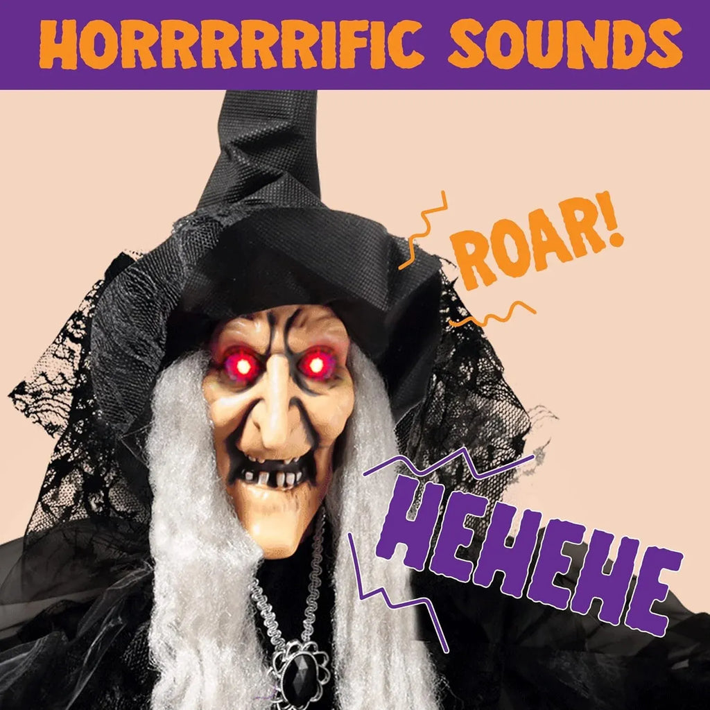 Animated Witch Halloween Decorations Outdoor Indoor, Scary Halloween Animatronic