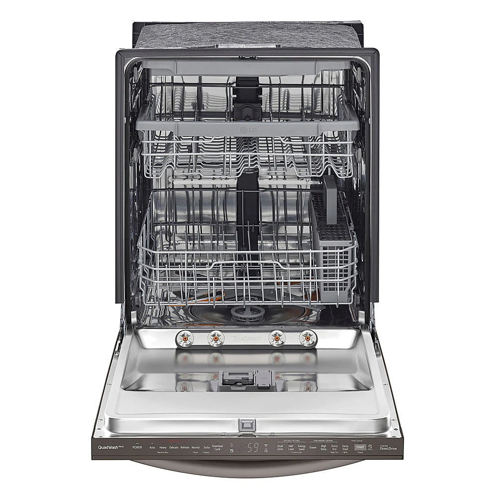 LG - 24 Top Control Smart Built-In Stainless Steel Tub Dishwasher with 3rd Rack, QuadWash and 46dba - Black stainless steel