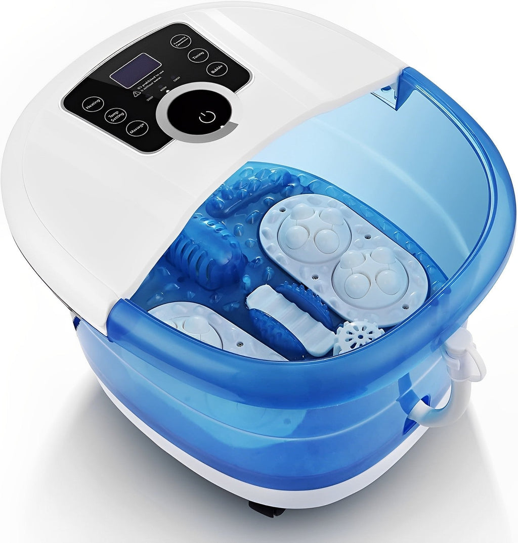 Foot Spa Massager with Heated Water and Roller Bubble Jets, Rolling Base