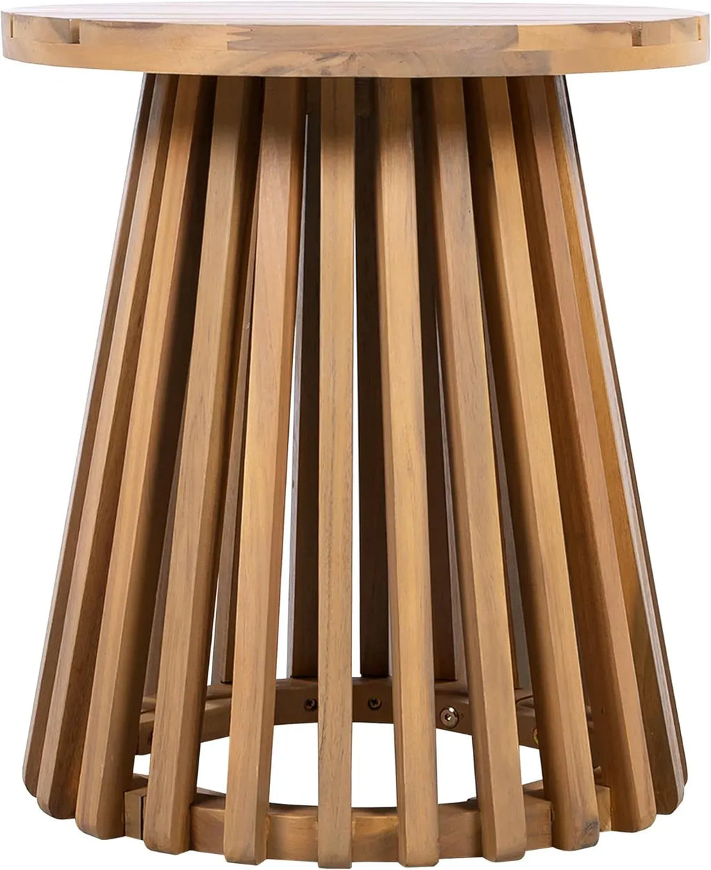 Merax Outdoor Acacia Wood Coffee Table 15.75 Round Patio Side Table for Backyard Lawn Balcony, Aesthetic Slat Base Design, Light Teak