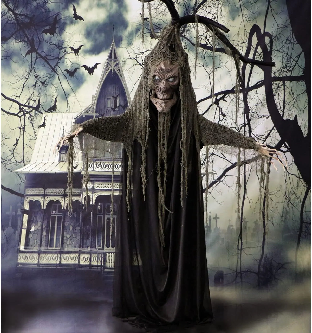 Haunted Hill Farm Life-Size Haunted Talking Tree Halloween Animatronic with Moving Mouth, Lights and Sound, Touch Activated and Battery Operated Indoor or Covered Outdoor Halloween Decorations
