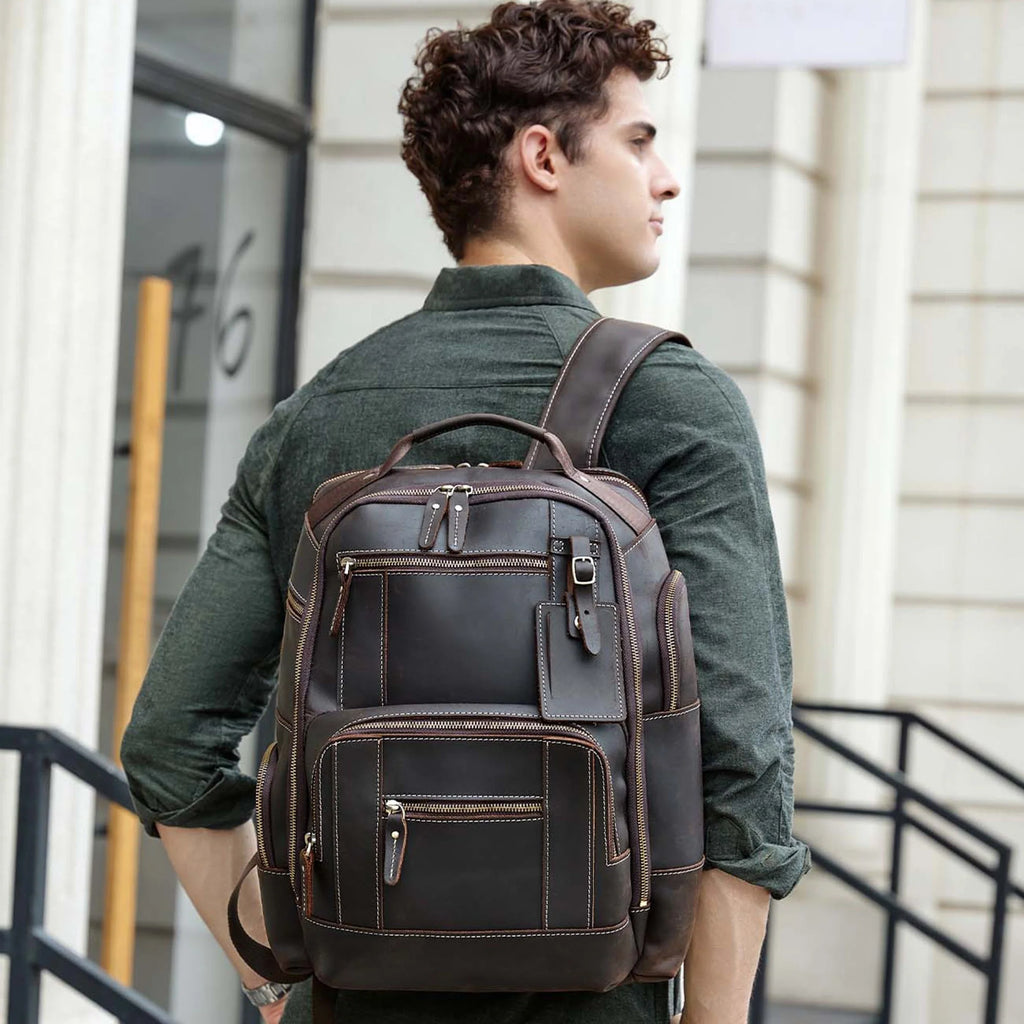15.6 Full Grain Leather Laptop Backpack