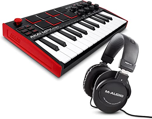 AKAI Professional MPK Mini White MK3 and M-Audio HDH40-25-Key USB MIDI Keyboard Controller with Beat Pads, Studio Headphones and Software Suite