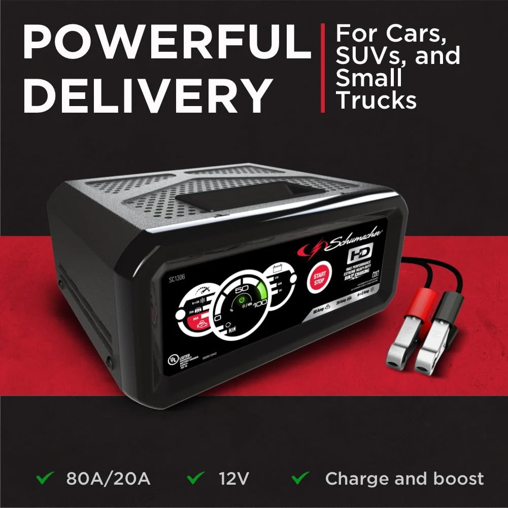 Schumacher Fully Automatic Battery Charger and Engine Starter- 20A/80A, 12V