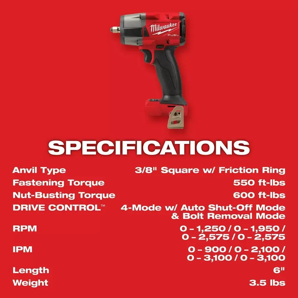Milwaukee Pre-Sale 2960-22R M18 FUEL 18V 3/8 Mid-Torque Impact Wrench w/ Ring Kit