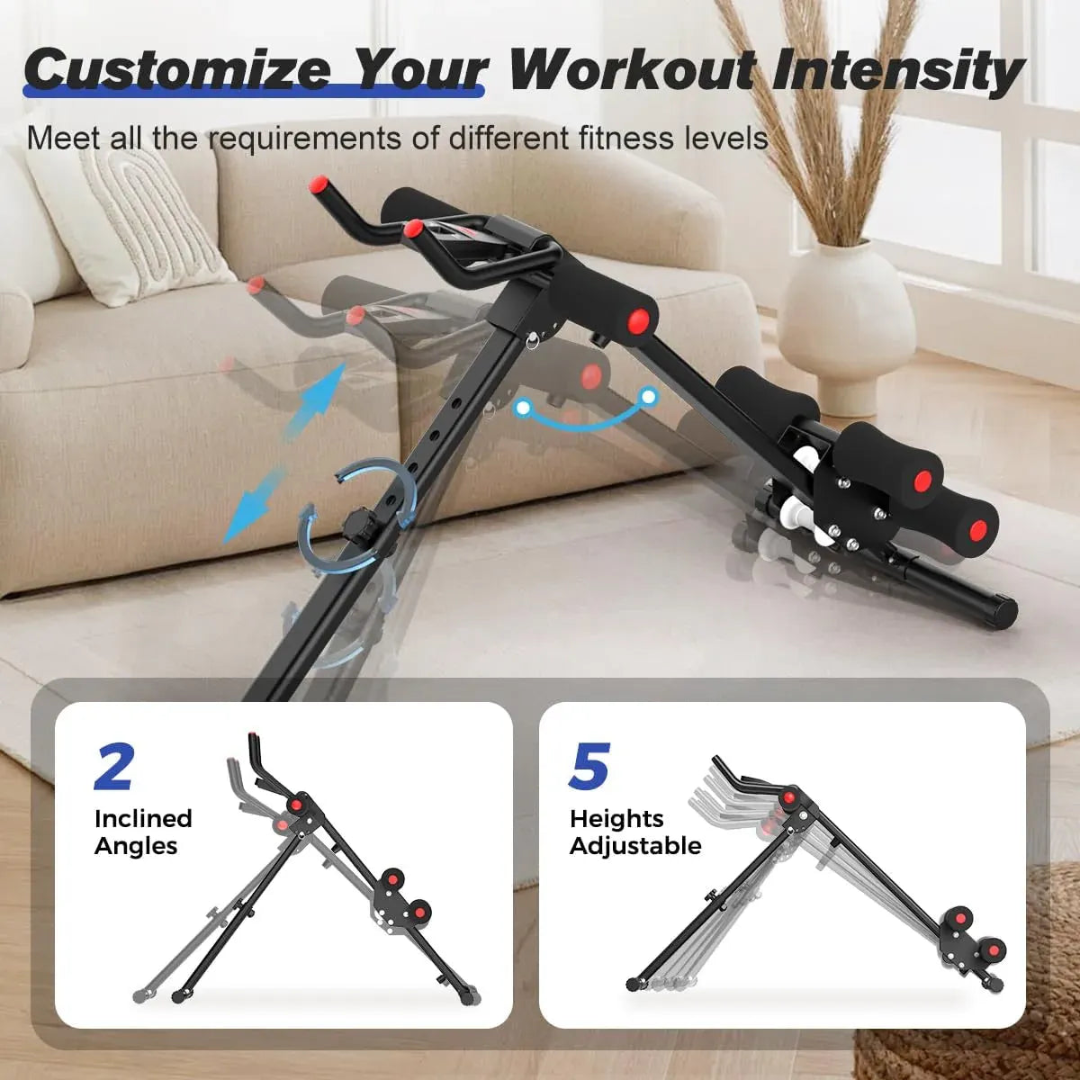 Workout Machine Abdominal Trainer Foldable Ab Cruncher Strength Training Equipment for Home Gym 440 LBS