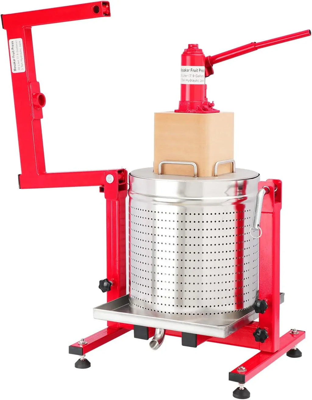 7.93 Gallon / 30L Mosakar Hydraulic Fruit Press. 3 Ton Pressure. Parts contact with Juice are AISI 304 Stainless Steel. Home Use Grape Apple Wine Cider Juice Press