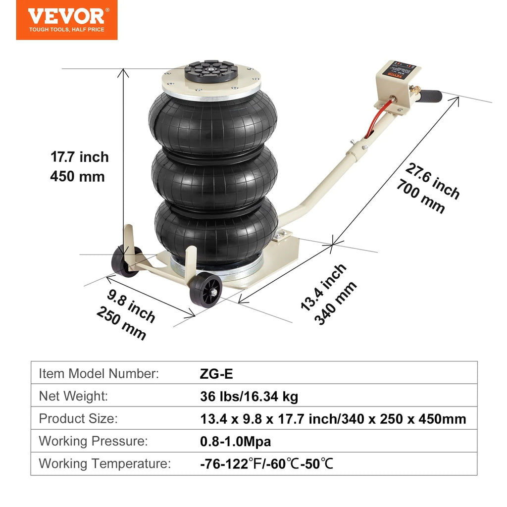 BENTISM Air Jack, 3 Ton/6600 lbs Triple Bag Air Jack, Airbag Jack with Six Steel Pipes, Lift up to 17.7 inch/450 mm, 3-5 s Fast Lifting Pneumatic Jack, with Long Handles for Car, Garage, Repair