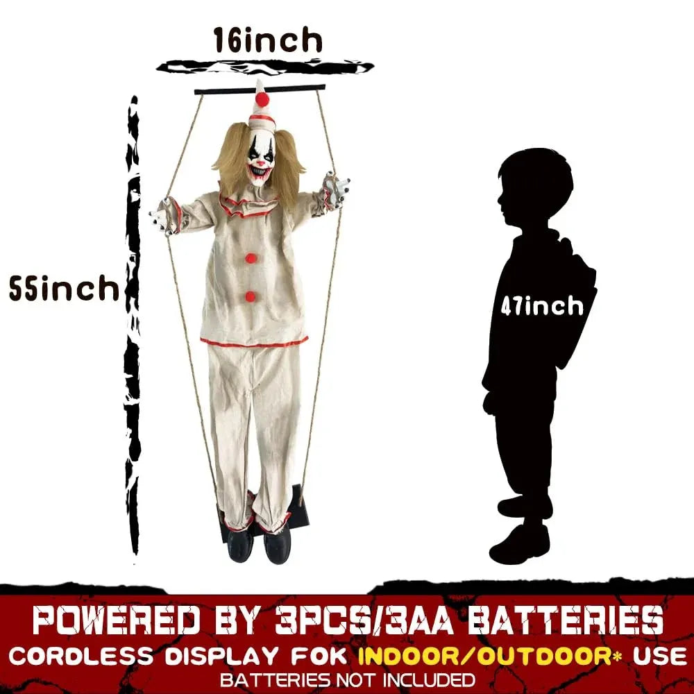 55 Halloween Animatronic Clown with Sound & Light-Up Eyes for Outdoor Decor