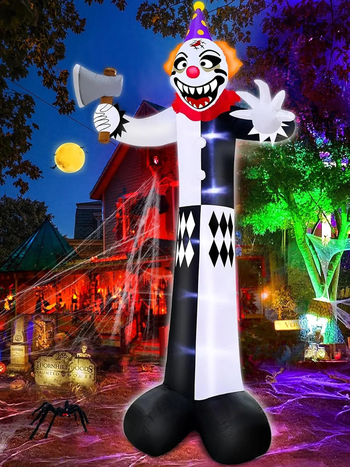 12 Ft Giant Halloween Inflatables Decorations Outdoor Scary Clown Hold Axe Blow Up Build-in LED Lights Inflatable Halloween Outdoor Yard Decors for Garden Lawn Home Holiday Party Outside