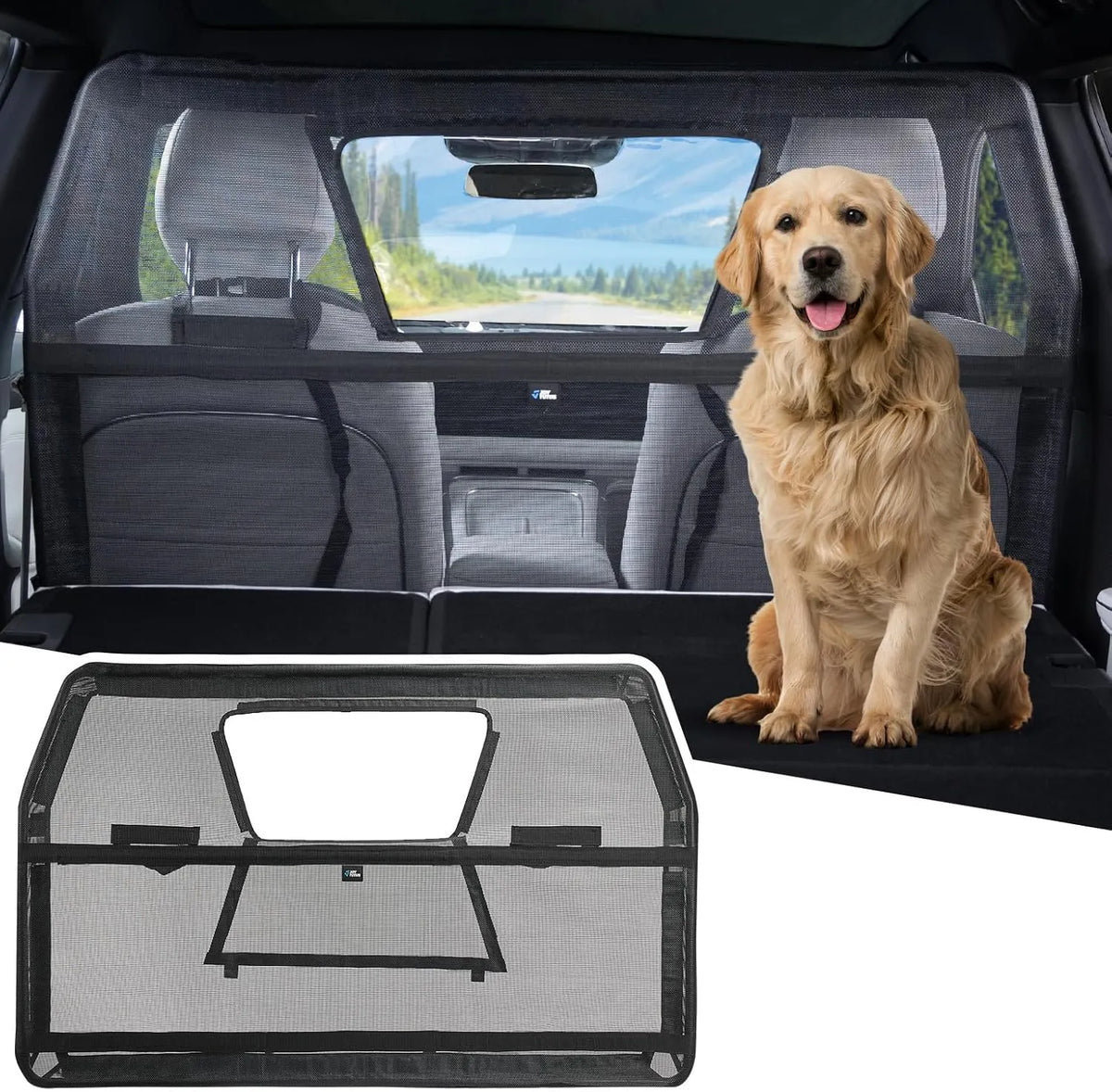 52 Wide Dog Car Barrier with Removable Visual Window, Car Barrier for SUV Escape-Proof, Net for Car Cargo Behind Front Seats, Vehicle Gate for Dog Travel, Ideal for Cars SUVs Trucks