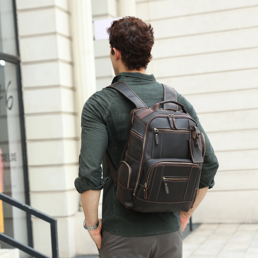 15.6 Full Grain Leather Laptop Backpack