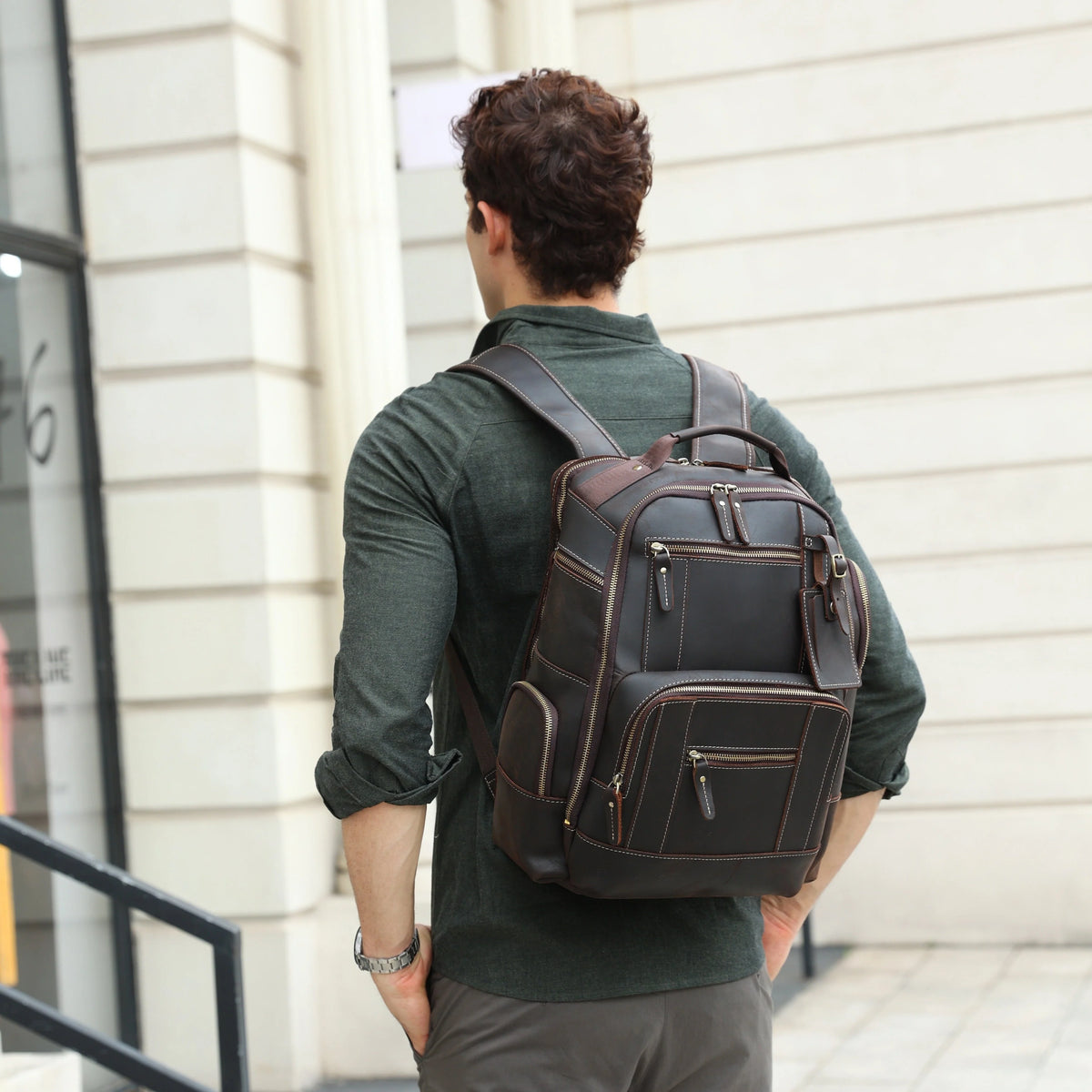15.6 Full Grain Leather Laptop Backpack
