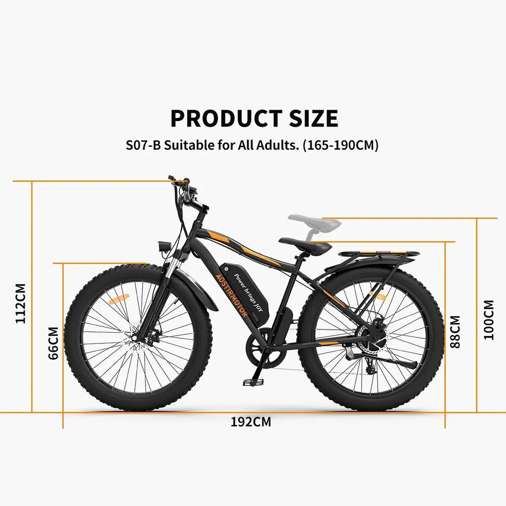 26 In.48V 13Ah 750W Mountain Electric Bikes for Adults Men, 26x4.0 Fat Tire Electric Bicycle 7 speeds Gear Outdoor Ebikes, Black,S48