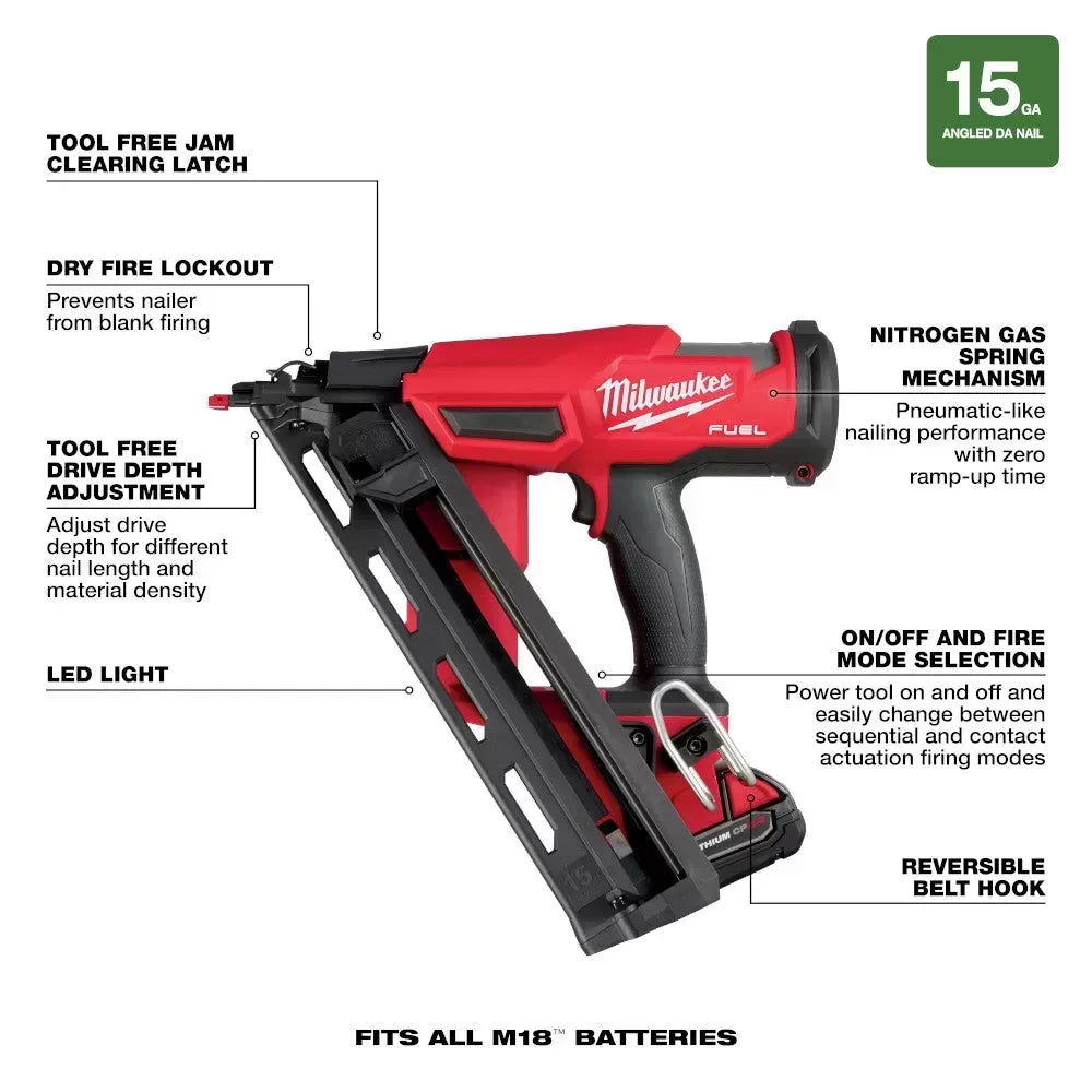 Milwaukee 2839-21CT M18 FUEL 18V 15 Guage Cordless Finish Nailer Kit