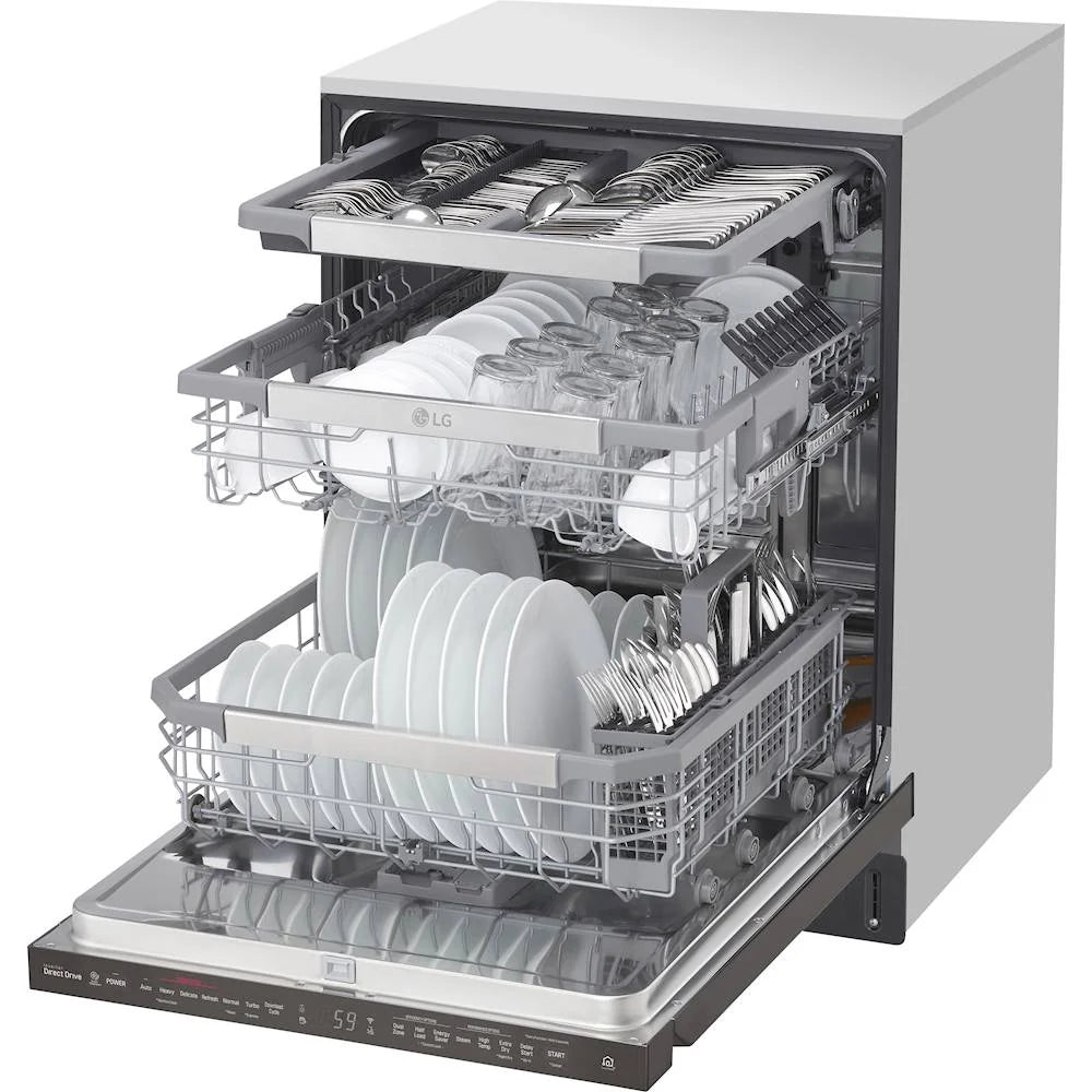 LG - 24 Top Control Built-In Smart WiFi-Enabled Dishwasher with Steam, 3rd Rack and Stainless Steel Tub - Black stainless steel