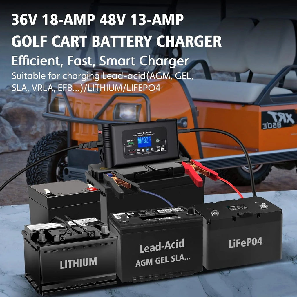 Golf cart Battery Charger, 48V 13A and 36V 18A Trickle Battery Charger,48 Volt cart Golf Charger,for 48 Volt Club Golf Car,Lithium,LiFePO4,Lead-Acid AGM/Gel/SLA..Battery Charger,3 Pin Round Plug