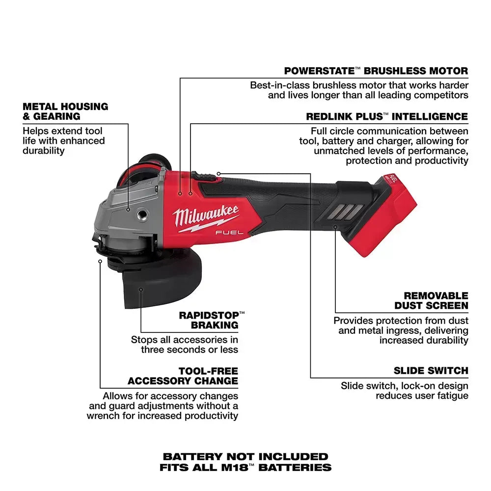 Milwaukee Pre-Sale 2881-20 M18 FUEL 4-1/2 / 5 Grinder Slide Switch Lock-On - Bare Tool