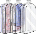 Clear Garment Storage Covers with Side Zipper and Gusseted Design, 6-Pack