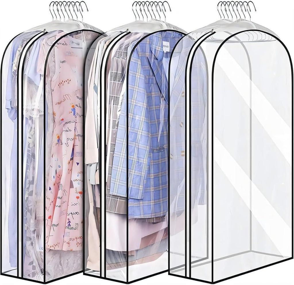 Clear Garment Storage Covers with Side Zipper and Gusseted Design, 6-Pack