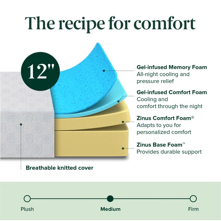 12 Medium Cooling Gel Memory Foam Mattress