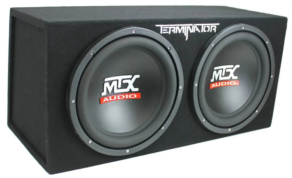 MTX TNE212D 12 1200W Dual Loaded Car Subwoofers + Box + Planet 1500W Amp + Kit
