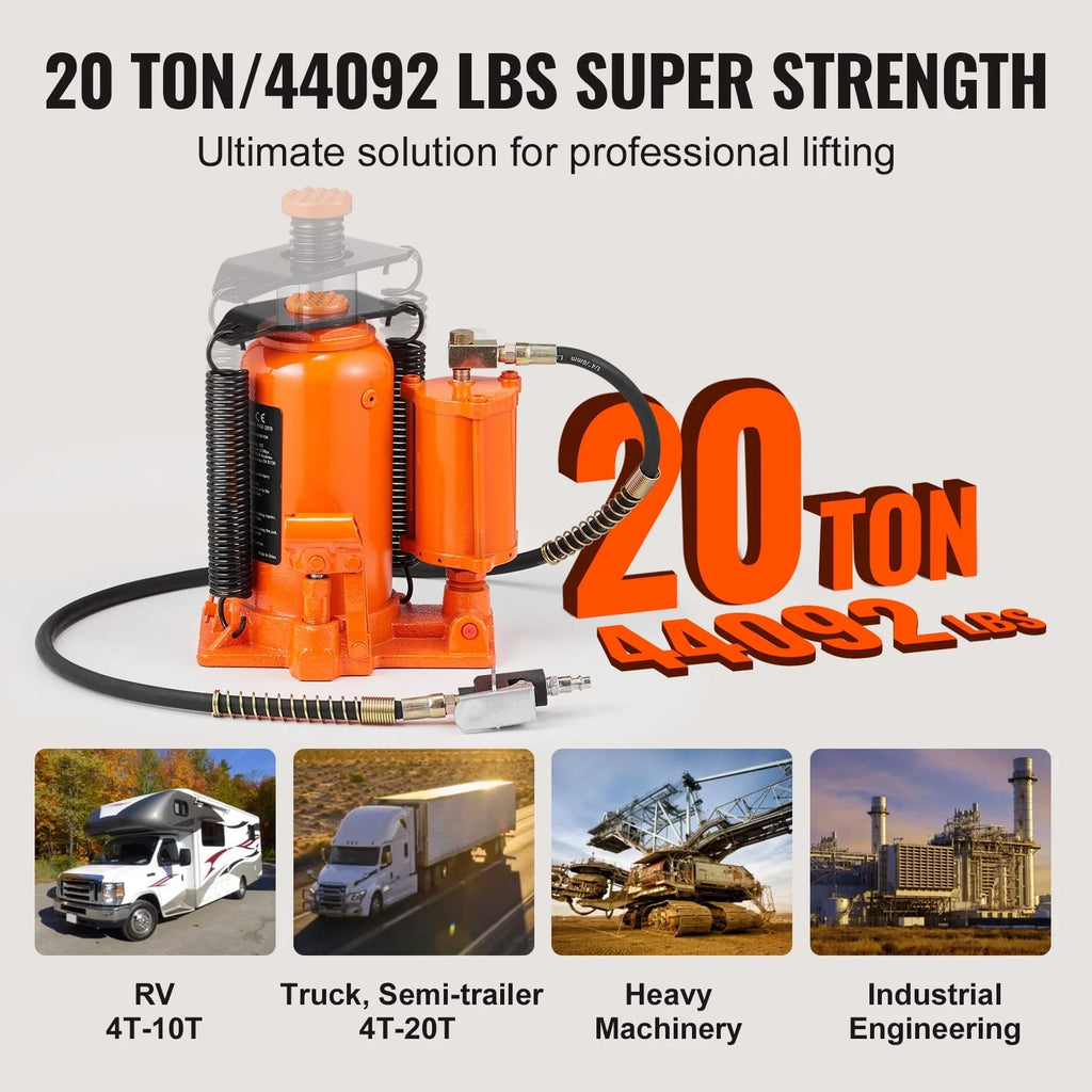 SKYSHALO Air Hydraulic Bottle Jack, 20 Ton Capacity, for High-Lift Automotive Repair in Car Shops
