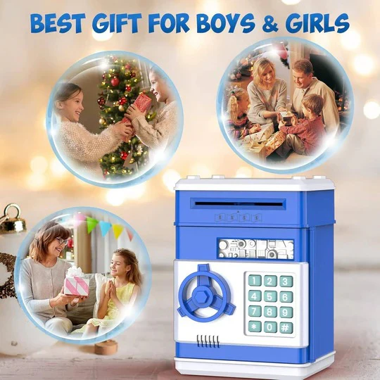Electronic Piggy Bank for Kids with Auto Bill Intake and Dual Lock, Bilingual Audio