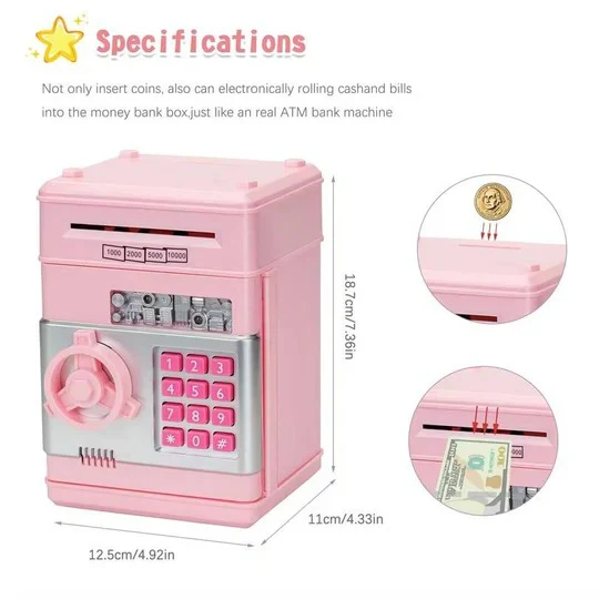 Electronic Piggy Bank for Kids with Auto Bill Intake and Dual Lock, Bilingual Audio