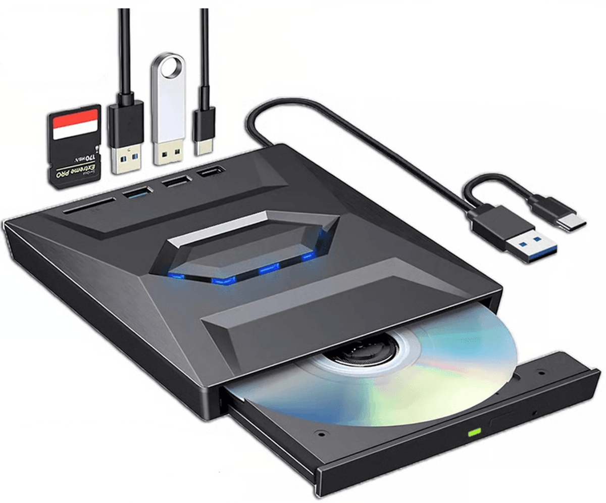 External Optical Drive with SD Card Slot and USB Hub for PC Mac  Laptops
