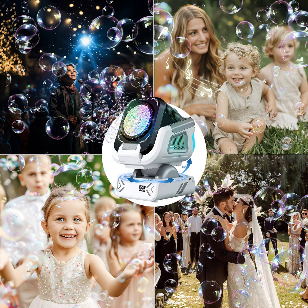 Automatic Bubble Machine with 150-Degree Rotation and 9-Color LED  Lighting