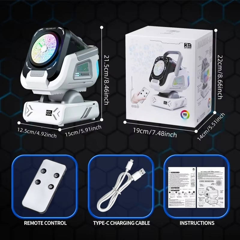 Automatic Bubble Machine with 150-Degree Rotation and 9-Color LED  Lighting