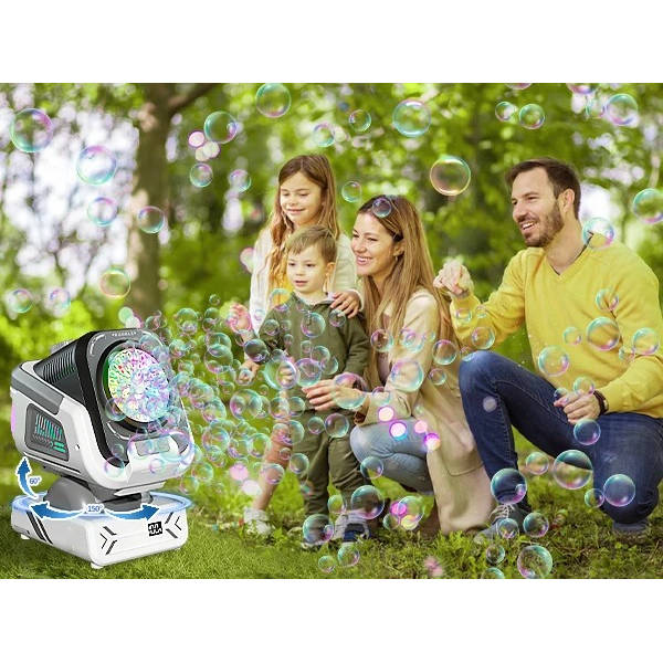 Automatic Bubble Machine with 150-Degree Rotation and 9-Color LED  Lighting