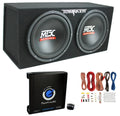 MTX TNE212D 12 1200W Dual Loaded Car Subwoofers + Box + Planet 1500W Amp + Kit