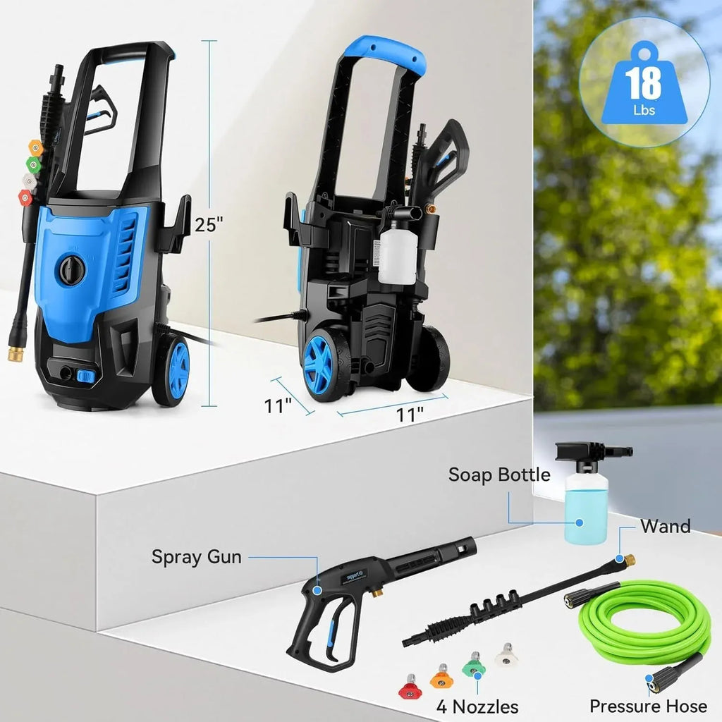5000PSI Electric Pressure Washer, 4.0 GPM High Power Washer Machine, with Adjustable Nozzle and Soap Bottle for Cars/Fences/Driveways/Home/Patios (Light Blue)