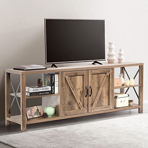 70 Inch TV Stand for 75 Inch TV Entertainment Center Farmhouse, Modern Barn Door TV Console Table with Storage Cabinets and Shelves for TVs Up to 75, Rustic Gray Wash