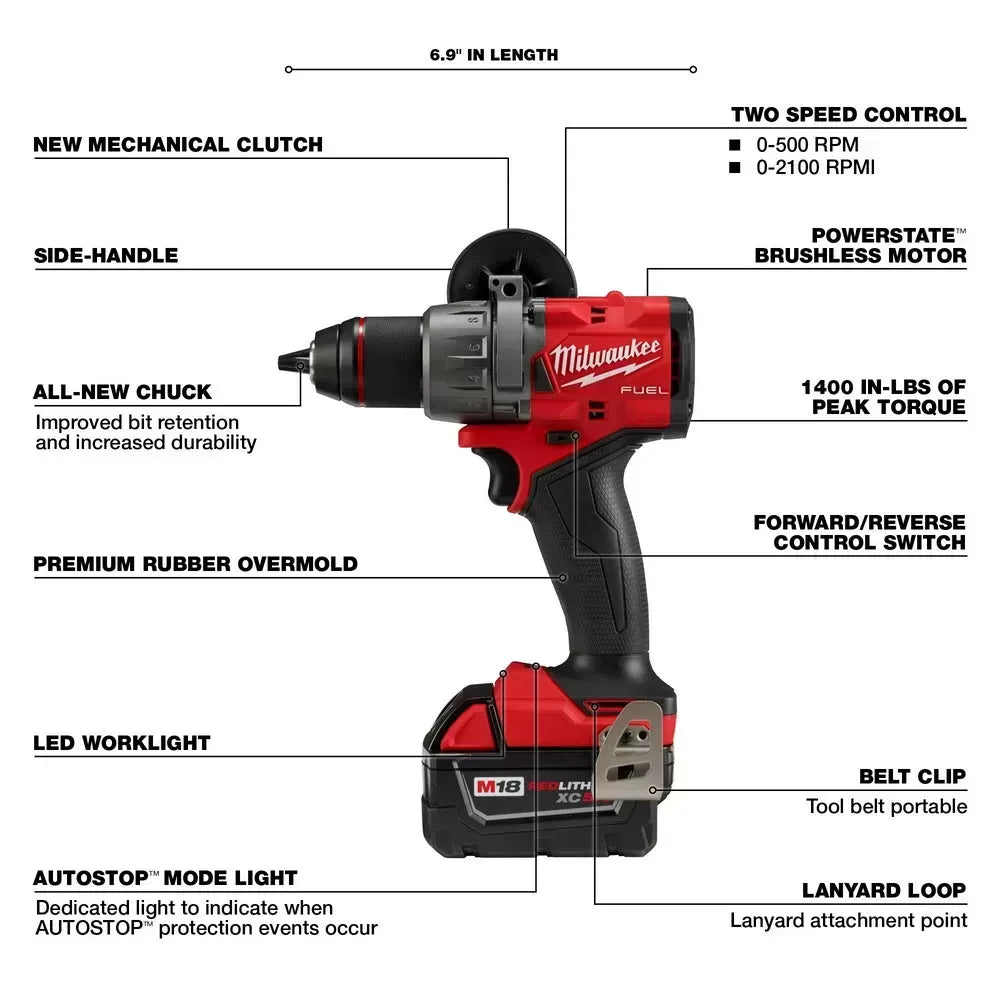 Milwaukee Pre-Sale Pre-Sale Pre-Sale 3697-22GR M18 FUEL 18V Cordless Drill / Driver Kit w/ M18 FUEL Grinder