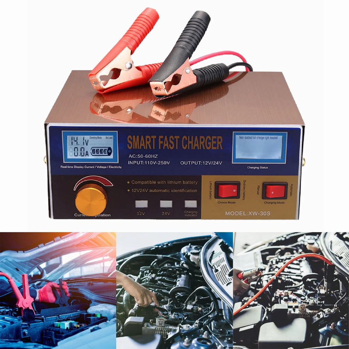 XWQ Battery Charger Pulse Repair High Power Antiflaming 400W 12V 24V Storage Battery Maintainer for Car