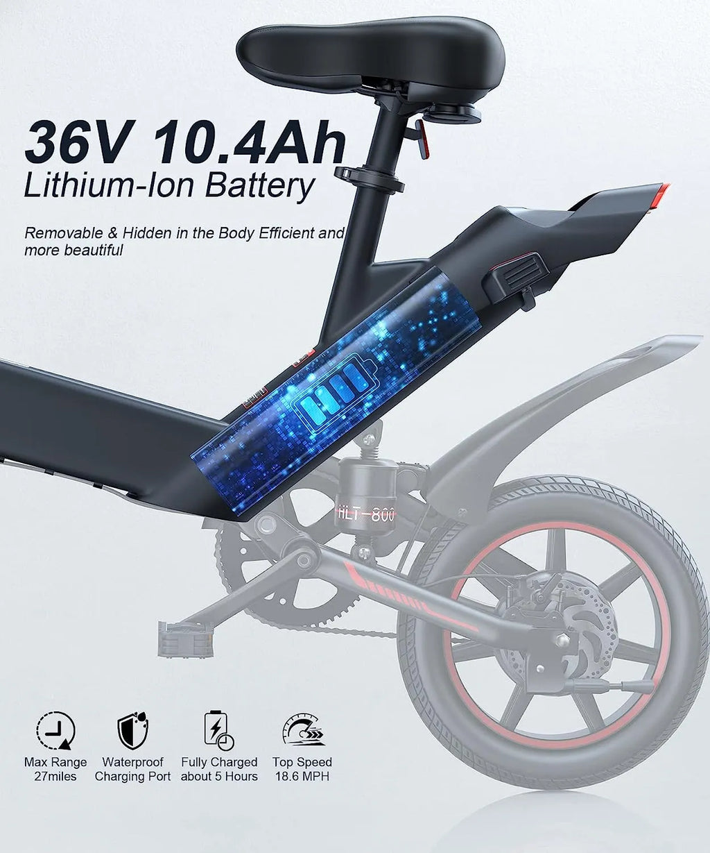 Electric Bike, Electric Bicycle with 18.5mph Electric Bikes for Adults Teens E Bike with Pedals, 14