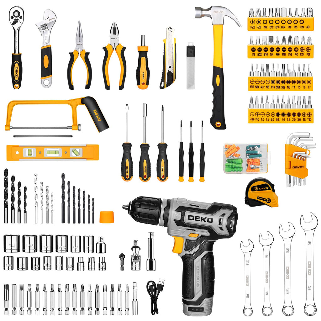 Tool Kit Box Drill Set: Home Mechanic Toolbox with 12V Power Cordless Drill