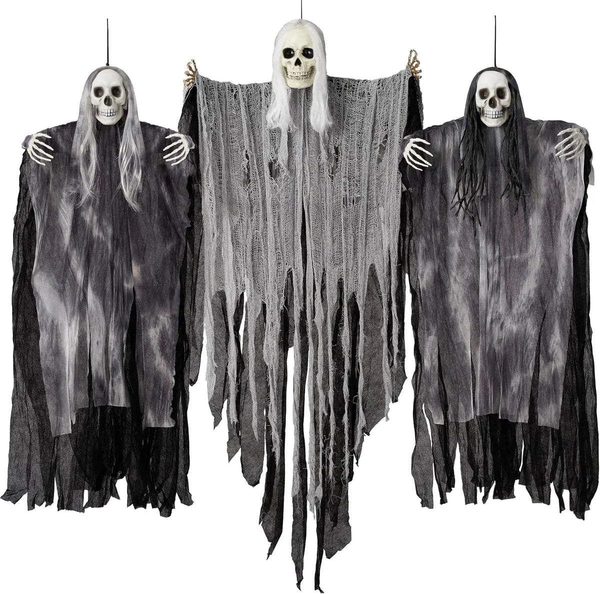 3 Pack Hanging Halloween Skeleton Ghosts Decorations, Grim Reapers for Best Halloween Outdoor Decorations