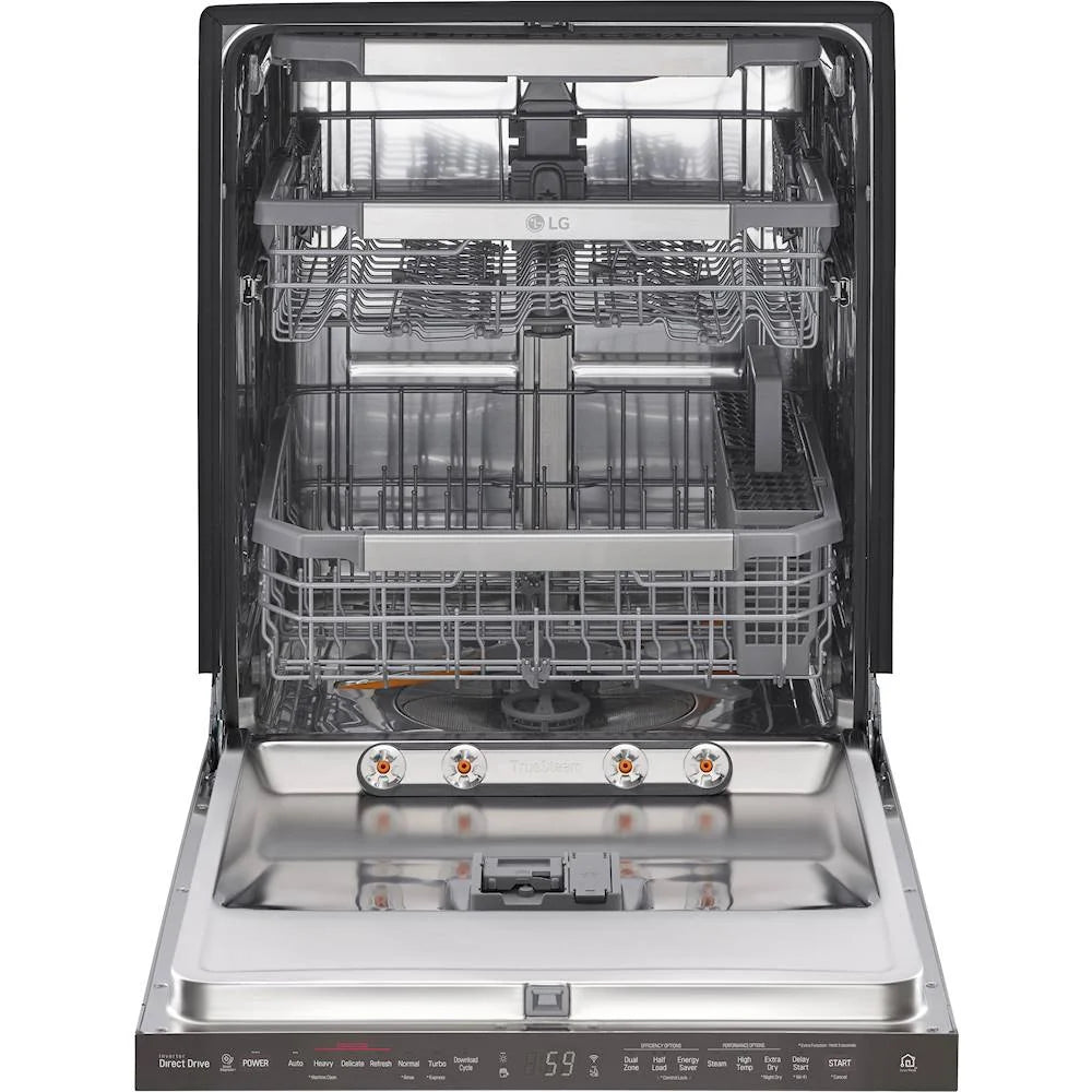 LG - 24 Top Control Built-In Smart WiFi-Enabled Dishwasher with Steam, 3rd Rack and Stainless Steel Tub - Black stainless steel