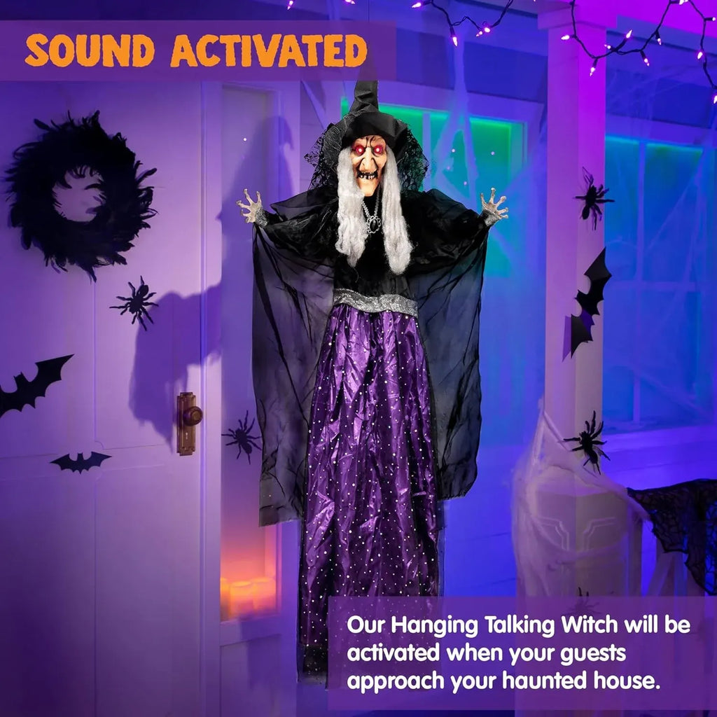 Animated Witch Halloween Decorations Outdoor Indoor, Scary Halloween Animatronic
