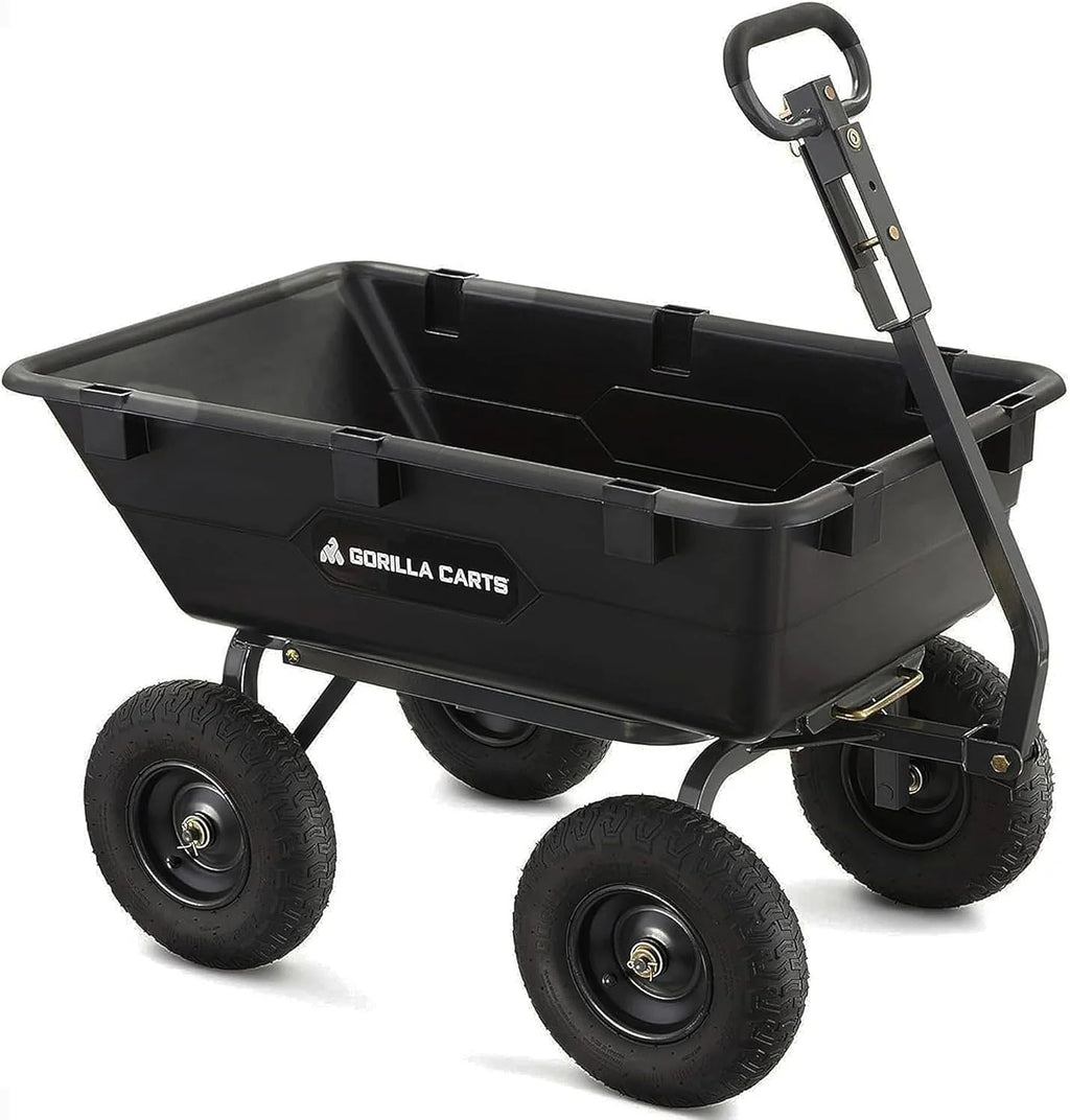 Heavy Duty Poly Utility Dump Wagon Garden Cart w/Pneumatic Tires, 6 Cu Ft - 1200 lb Capacity Outdoor Wheelbarrow for Yard, Landscaping & Gardening, Lawn Tractor or ATV Towable-Gorilla Carts