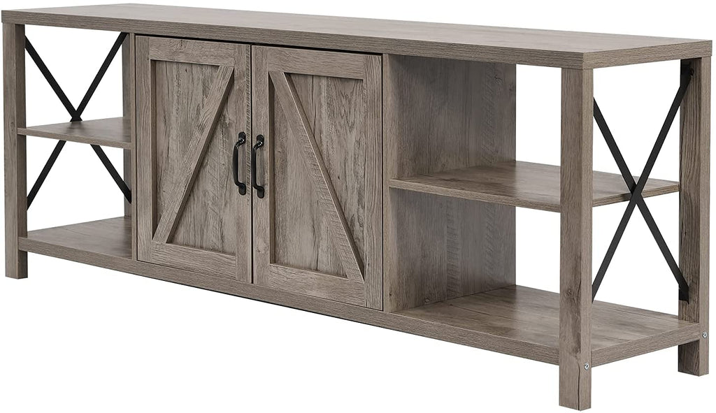 70 Inch TV Stand for 75 Inch TV Entertainment Center Farmhouse, Modern Barn Door TV Console Table with Storage Cabinets and Shelves for TVs Up to 75, Rustic Gray Wash