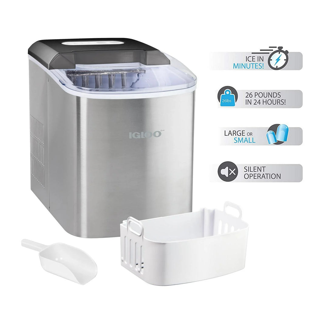 Igloo IGLICEB26SS 26-Pound Automatic Portable Countertop Ice Maker Machine Stainless Steel