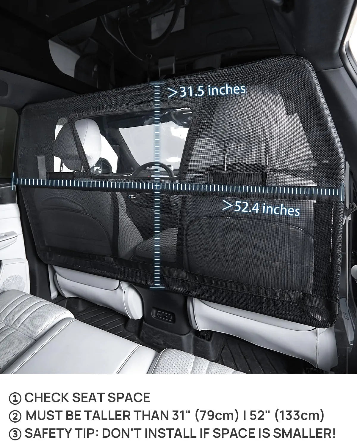52 Wide Dog Car Barrier with Removable Visual Window, Car Barrier for SUV Escape-Proof, Net for Car Cargo Behind Front Seats, Vehicle Gate for Dog Travel, Ideal for Cars SUVs Trucks